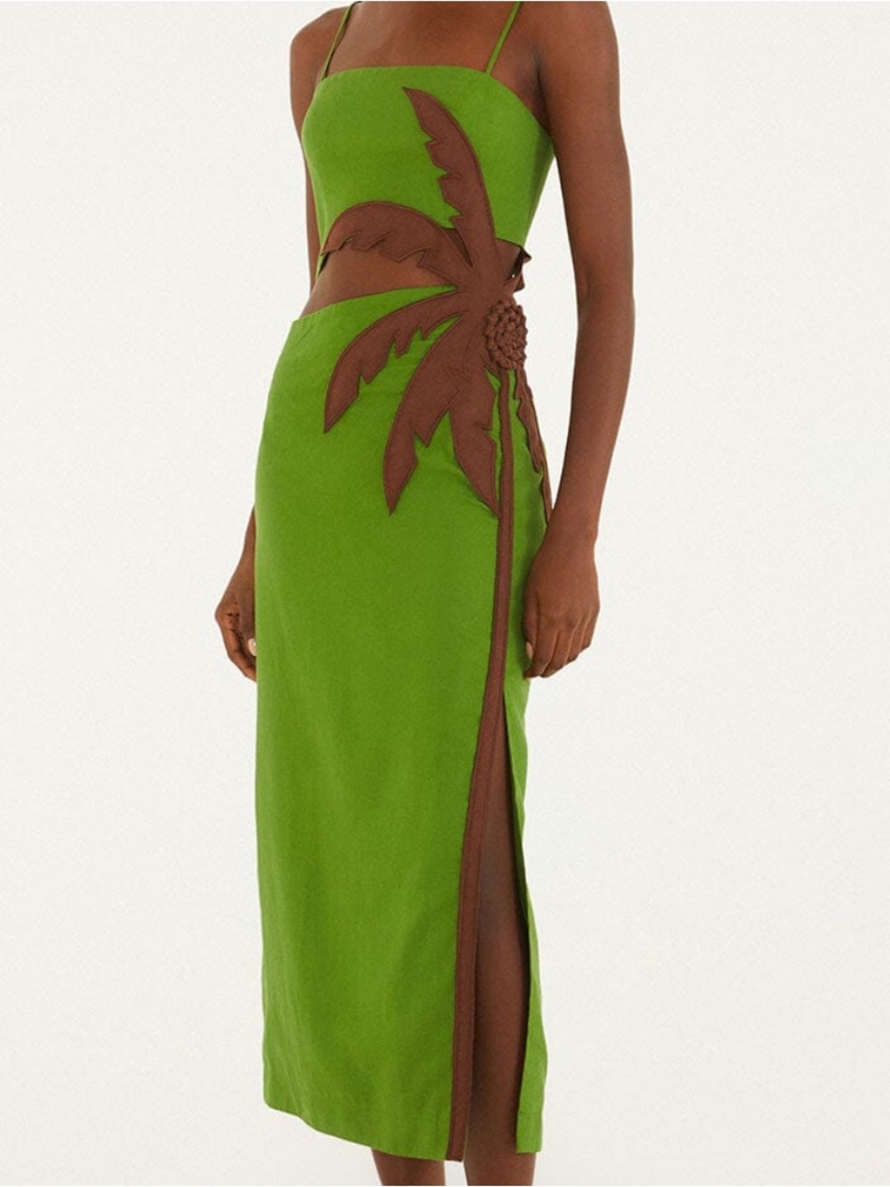 NWT FARM Rio Green Palm Tree Dress Midi Size Medium